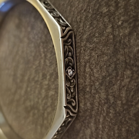 BRIGHTON Silver Plated Scroll Deco Lace Crystal Octagon Bangle Bracelet - Picture 4 of 6